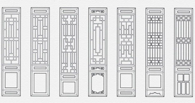 屏边常用中式仿古花窗图案隔断设计图